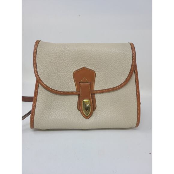 Vtg 90s Dooney Bourke Cream Brown All Weather Leather Crossbody Purse Turnlock - Picture 5 of 16